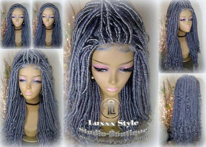 Goddess Faux Dread Loc Lace Closure Straight Storm Silver Grey Gray 44 51 Boho Gypsy Wavy Lock Crochet Freetress Model Model Wig