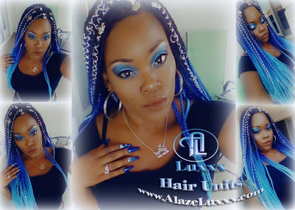 Blue Black Braid Wig Lace Closure Ombre Blue Mermaid Hair Box Braids Wig Multi Color  Blue  Ombre Box
