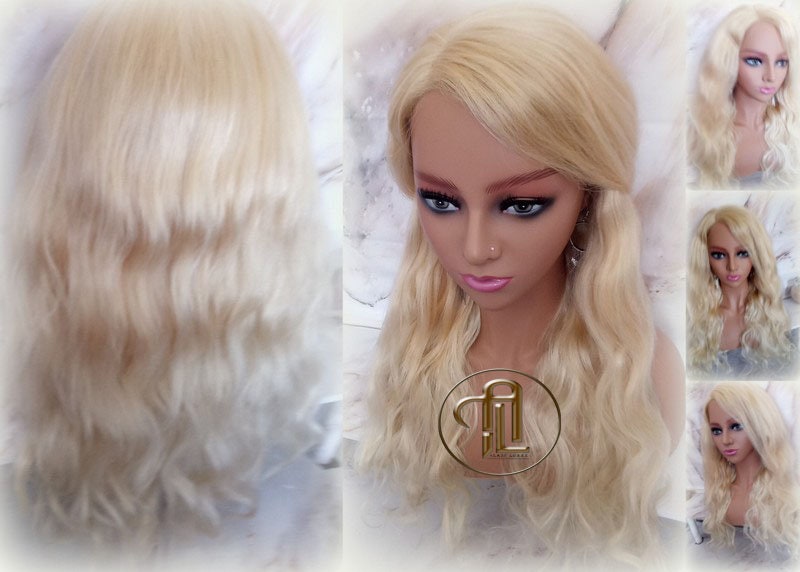 Blonde 613 Virgin Hair Wig Lace Closure Short 22 In Wavy Loose Body Wave Lace Front Curly Human Hair Blonde Wig