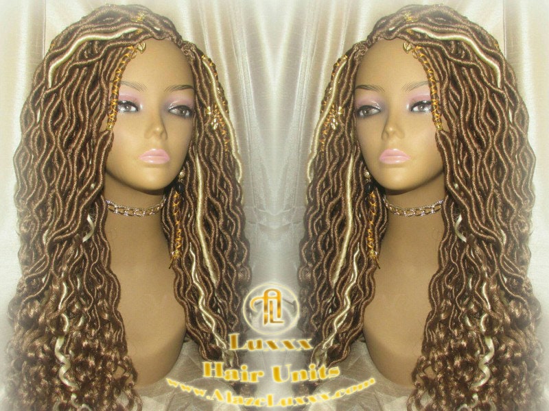 Platinum Blonde Honey Goddess Faux Gypsy Bohemian Boho Dread Loc Wig Blonde #613 #27 Wavy Marley DE SE Dred Lock Blonde Crochet Braided Wigs