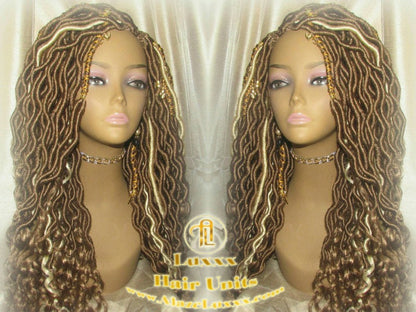 Platinum Blonde Honey Goddess Faux Gypsy Bohemian Boho Dread Loc Wig Blonde #613 #27 Wavy Marley DE SE Dred Lock Blonde Crochet Braided Wigs
