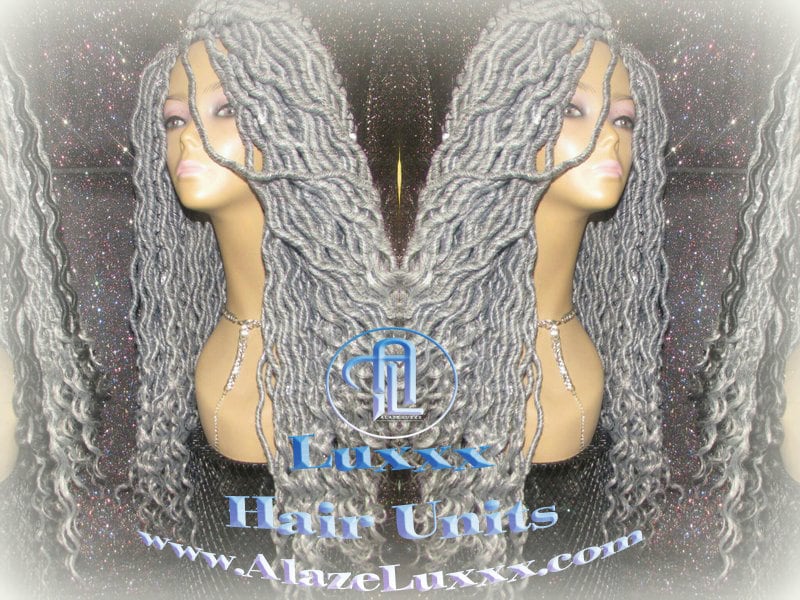 Storm Silver Grey Gray 44 51 Platinum Metallic Chrome Hair Gypsy Bohemian Boho Goddess Faux Dread Locs Wig Wavy Dred  Coplay Lock Crochet