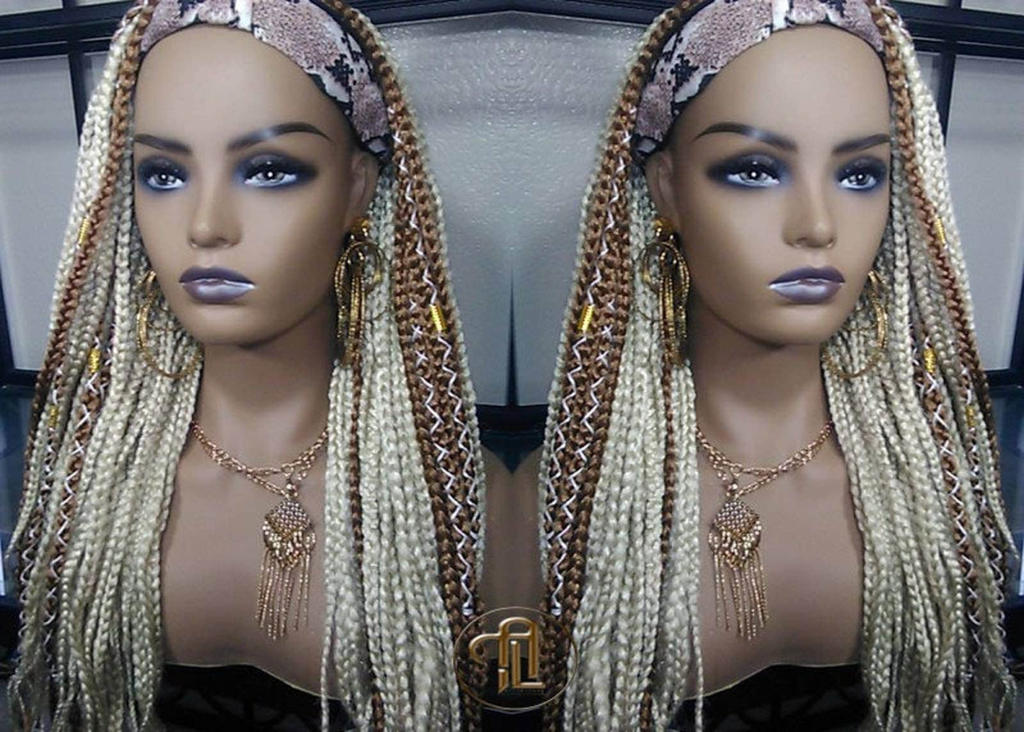Headband Wig Blonde 613 Platinum 27 Honey Box Braids Gypsy Bohemian Boho Wig Blonde Long Straight Waterfall Hair Braided Wig