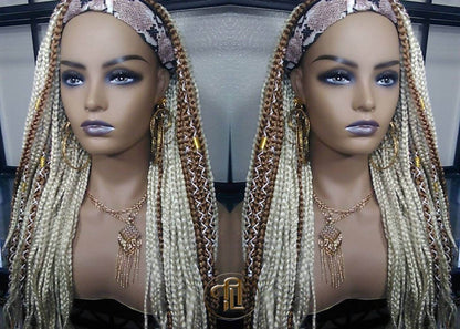 Headband Wig Blonde 613 Platinum 27 Honey Box Braids Gypsy Bohemian Boho Wig Blonde Long Straight Waterfall Hair Braided Wig