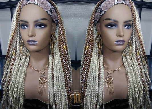 Headband Wig Blonde 613 Platinum 27 Honey Box Braids Gypsy Bohemian Boho Wig Blonde Long Straight Waterfall Hair Braided Wig