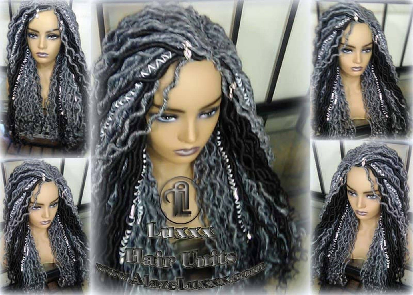 Goddess Faux Dread Locs Salt N Pepper 44 51 Gypsy Boho Silver Black 1B Grey Gray Platinum Storm Wig Unit Wavy