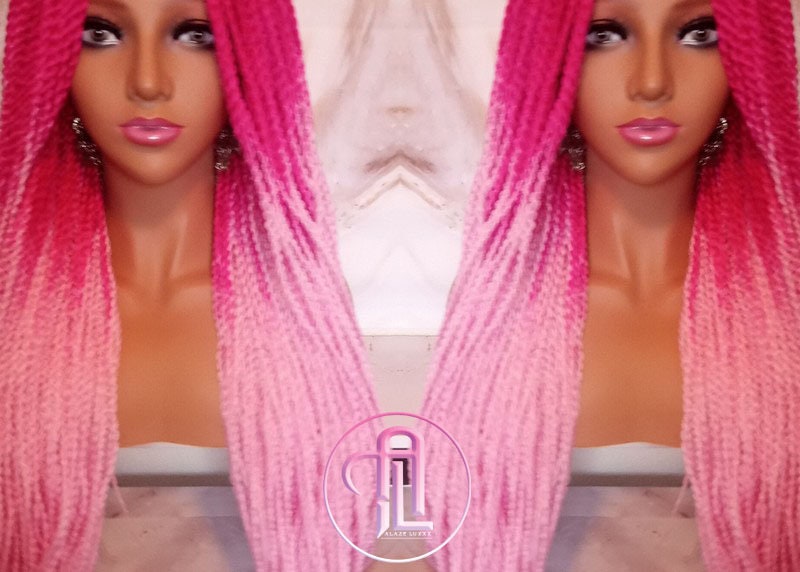 Pink Ombre Senegalese Twist Braid Wig Small Long Gradient Mermaid Braids Light Hot Pink Barbie Core Barbie Hair Barbie Wig barbie cosplay