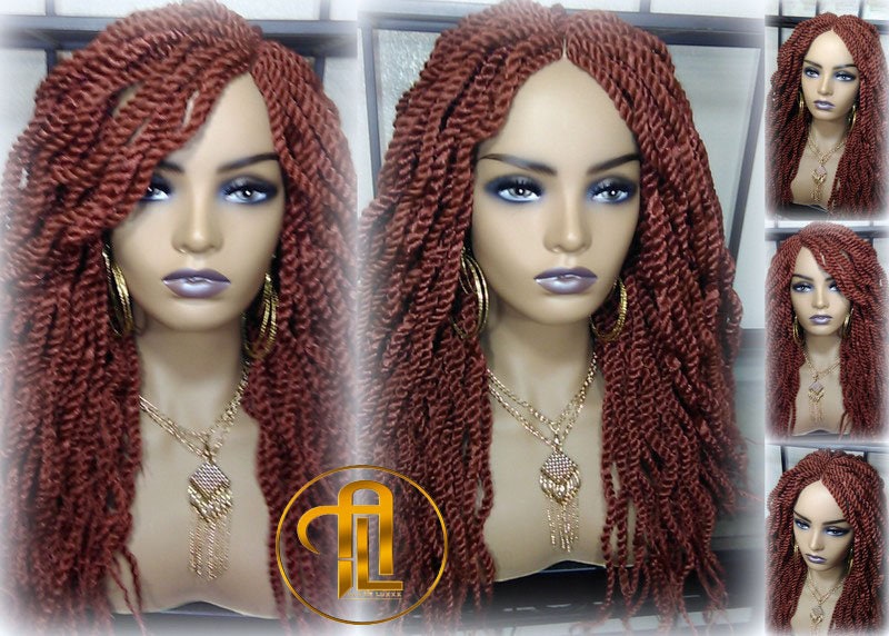 Senegalese Twist Wig Auburn 350 Reddish  Long Wavy Curly  Braids Long Straight Medium Twist Braids woc wig Burnt Orange