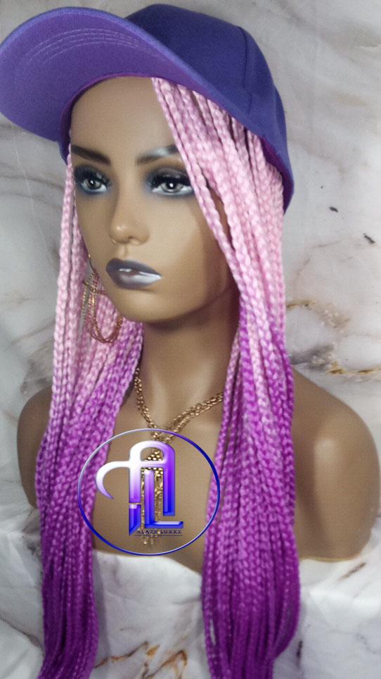 Pink Purple Ombre Box Braid Lavender Hat Wig Gym Hat Baseball Cap Braided Hair Hat Wig Cap Chemo Hat Alopecia Purple Braid Hair Hat Cap