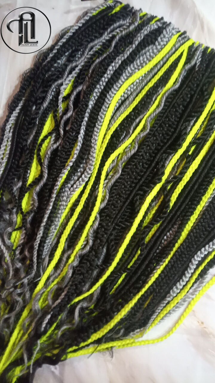 Neon Green Black Grey Silver Single End SE Braid Plaits Twist Set 100 Piece Set Kit Crochet Boho Alien Dread  Extensions Single Loop Dread