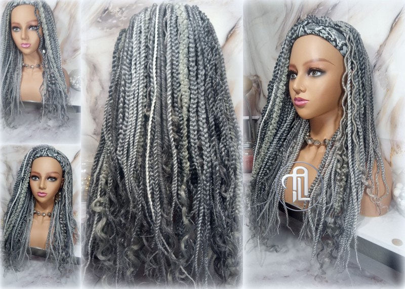 Braids Dreads Mix Headband Wig Silver Grey 44 51 Set Twist Soft Crochet Boho Dread Braid Set Bohemian extensions