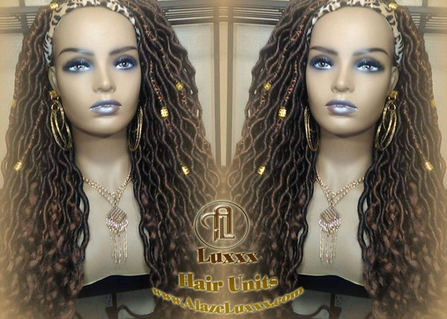 Headband Wig Black Brown Goddess Faux Loc Wig Long Wavy Brown Tips Ends 30 Hair Bohemian Boho Gypsy Dread DE SE Dred Lock Braided Wigs