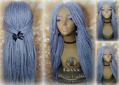 Senegalese Twist Wig Icy Grey 44 51 Gray Silver Braid Long Straight Small Micro Million Twist Wigs Braided Twisted Xpressions Braiding Hair