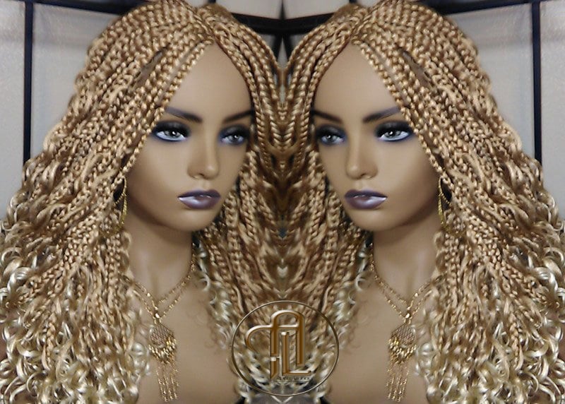 14 in Box Braid Boho Short Curly Wig Blonde 27 613 Mix Ombre Balayage Honey Blonde Platinum Wig for Black White Women Alopecia Ready to Ship