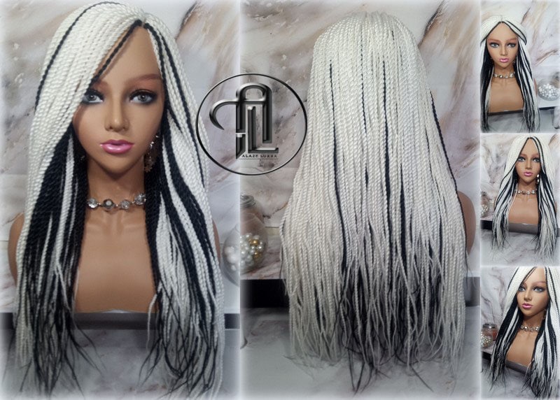 White Black #60 Senegalese Twist 24 Inch Long Soft Crochet Ombre High Temperature Braids Hair Synthetic Braiding Hair Extension