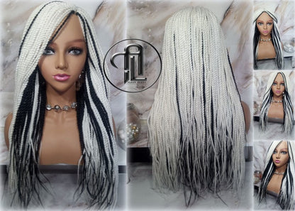 White Black #60 Senegalese Twist 24 Inch Long Soft Crochet Ombre High Temperature Braids Hair Synthetic Braiding Hair Extension
