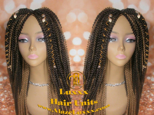 Straight Senegalese Twist Wig Unit! Medium Small Long Blonde Brown #4 #27 Crochet Twist Braided Wig 2tone honey blond hair charms wig maker