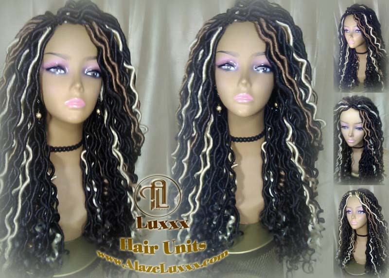 Gypsy Bohemian Boho Long Wavy Goddess Faux Locs Honey Platinum Blonde 613 27 Black Dread DE SE Dred Lock Braided Wigs Festival Hair Distress