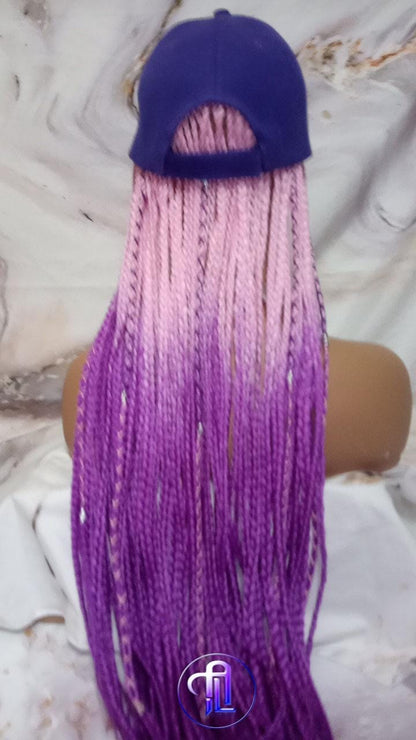Ombre Box Braid Hat Wig | Pink Purple Lavender Braided Cap | Chemo Alopecia | Faux Braids Wig Hat | Festival Hair | Protective Style Hat Wig