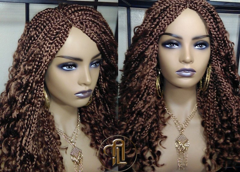 Box Braid Boho Short Curly Wig 14in Brown Auburn 30 Distressed Goddess Box Braids Loose Curly Hair SAME DAY SHIPPING - Ready to Ship