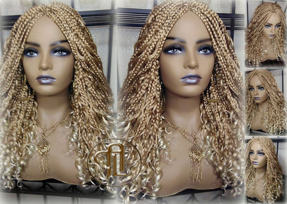 14 in Box Braid Boho Short Curly Wig Blonde 27 613 Mix Ombre Balayage Honey Blonde Platinum Wig for Black White Women Alopecia