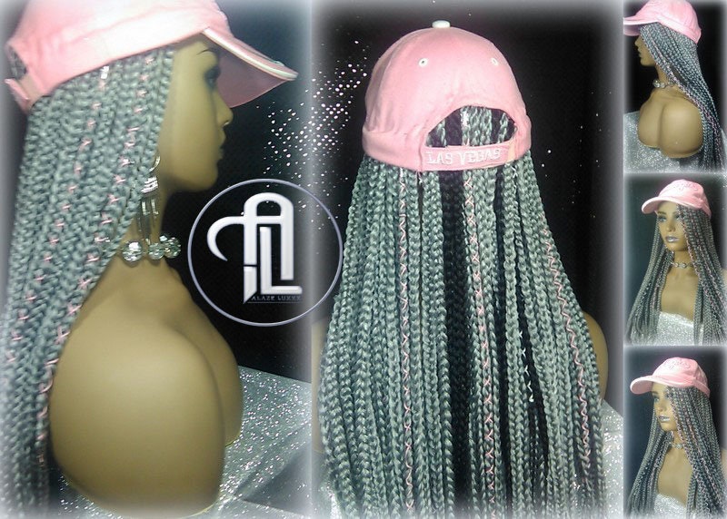 Silver Grey Black Box Braid Hat Wig  Gym Hat Baseball Cap Braided Hat Wig Women Hair Summer Winter Hat Hair Cap Wig Hat Chemo Hat Alopecia