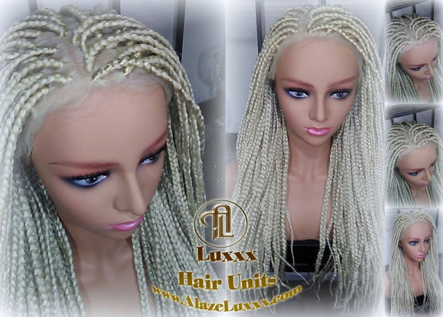 Plaitnum Blonde 613 Box Braid Wig Ombre Balayage White Blonde Platinum Lace Baby Hair Unit Small Medium Straight Glueless! Braid Lace Wig