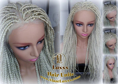 Plaitnum Blonde 613 Box Braid Wig Ombre Balayage White Blonde Platinum Lace Baby Hair Unit Small Medium Straight Glueless! Braid Lace Wig