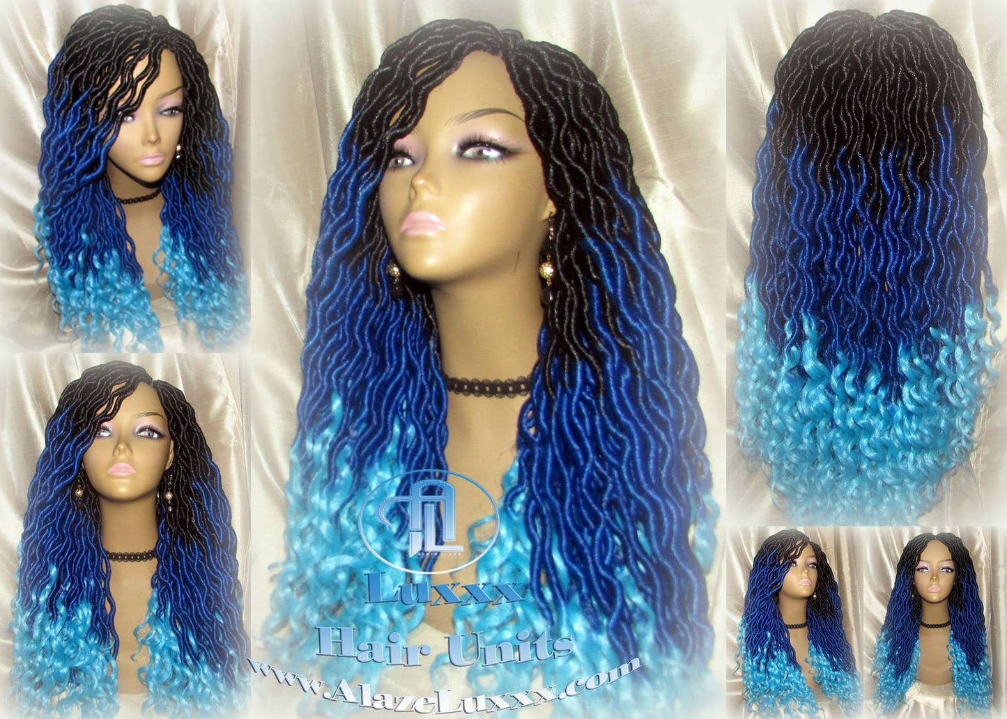 Goddess Faux Locs Blue Ombre curly long wig synthetic dreads crochet braids Mermaid Hair Drag Queen Cosplay Wig Carnival Festival Hair