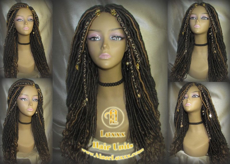 Long Wavy Goddess Faux Locs Blonde Honey 27 Brown Hair Gypsy Bohemian Boho Dread Loc 27 DE SE Dred Lock  Braided Wigs Carnival Festival Hair