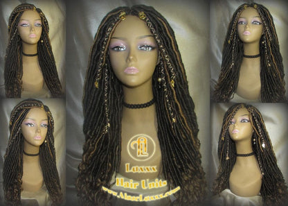 Long Wavy Goddess Faux Locs Blonde Honey 27 Brown Hair Gypsy Bohemian Boho Dread Loc 27 DE SE Dred Lock  Braided Wigs Carnival Festival Hair