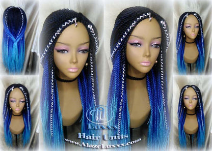 Senegalese Twist Blue Ombre  Braid Wig Unicorn Mermaid Small Long Micro Braids Royal Baby Sky Blue  Wig Sale Alopecia Blue Braids