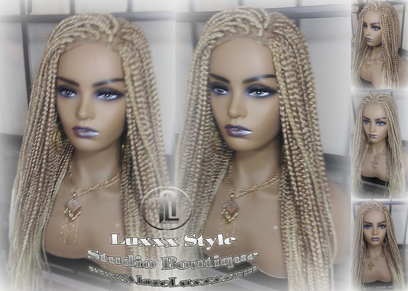 Box Braid Wig Blonde 613 27 Mix Ombre Balayage Honey Blonde Platinum Lace Baby Hair Straight! Braid Lace Wig for Black White Women Alopecia