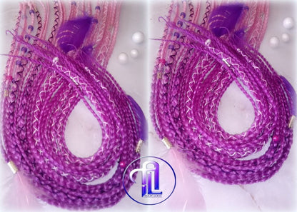 Pink Purple Ombre Clip in Braid Long 24 in Boho Extensions Pink Ombre Purple Box braiding hair Rave Festival Feathers Elements