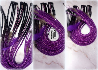 Black Purple Ombre Clip in Braid Long 24 in Boho Extensions Ombre Purple Box braiding hair Rave Festival Feathers Elements