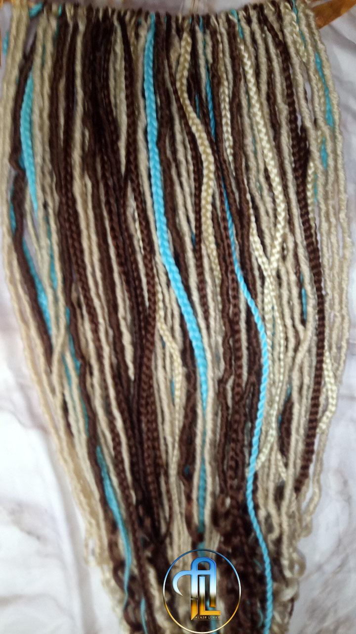 Brown Blonde Blue Set Soft boho Bohemian dreadlocks textured braids wavy dreads  SE Full set Curls dreads and Braids Dragon Braids Locs
