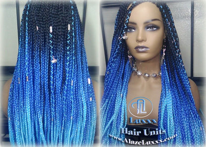 Cornrow Black Blue Ombre Lemonade Braid Wig French Braids Feed in Braids Box Braids Mermaid Unicorn Rainbow Hair