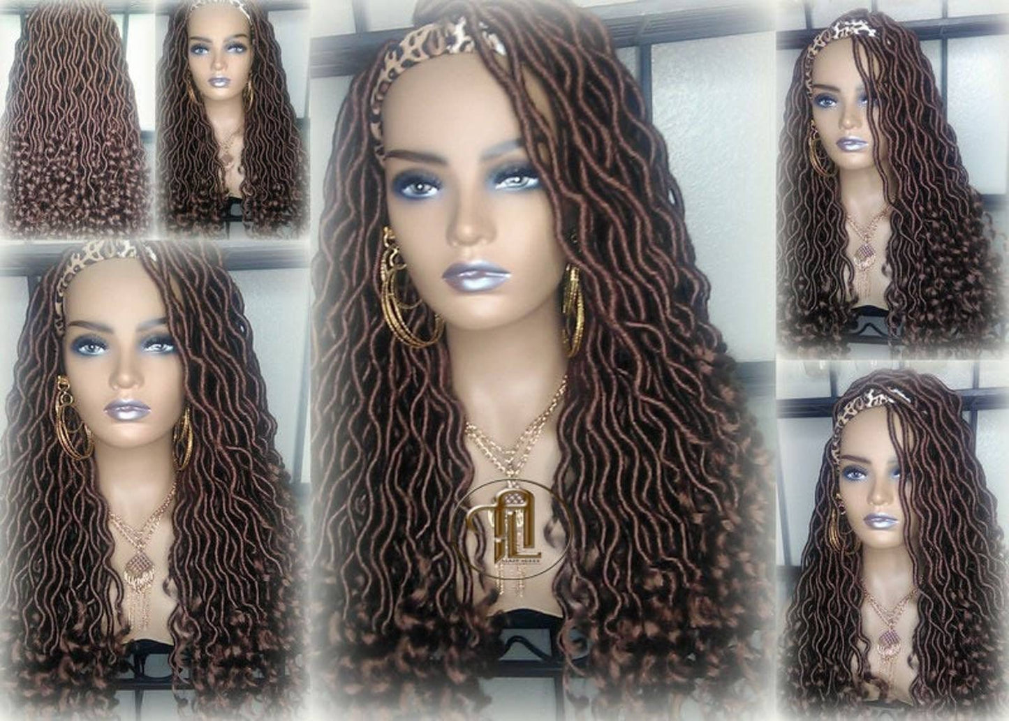 Headband Wig Brown 30 Goddess Faux Locs Gypsy Bohemian Boho Dread Loc Wig Blonde Wavy Marley Crochet Braided Wig Ready to ship