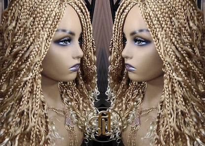 Box Braid Boho Short Curly Wig 14' in Blonde 27 613 Mix Ombre Balayage Honey Blonde Platinum Wig for Black White Women Alopecia