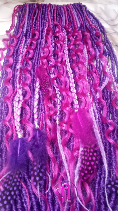 Wavy Pink Purple Single Ended SE Set Straight Soft Crochet Boho Dread Braid Extensions Textured Hair Dread Curly Pink Dreads Synthetic