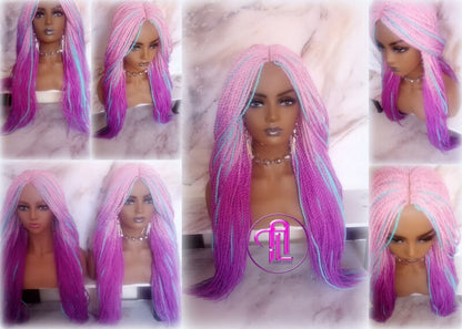 Ombre Pink Purple Blue 24 Inch Long Soft Senegalese Twist Ombre Braids Hair Synthetic Braiding Hair Extension Unicorn