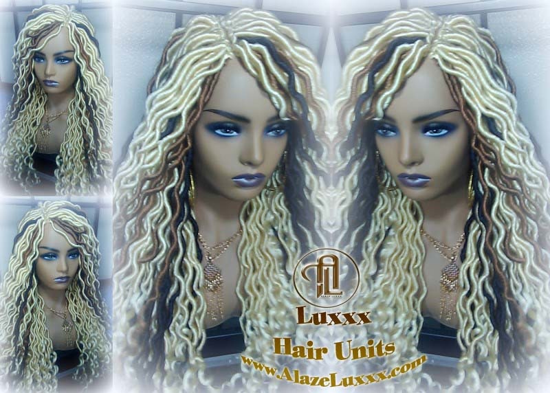 Platinum Blonde Gypsy Bohemian Boho Goddess Faux Dread Locs Wig Unit! Blonde #613 #27 Brown Wavy Dred Lock Wig Crochet Messy Hair Wig
