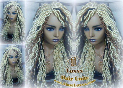 Platinum Blonde Gypsy Bohemian Boho Goddess Faux Dread Locs Wig Unit! Blonde #613 #27 Brown Wavy Dred Lock Wig Crochet Messy Hair Wig