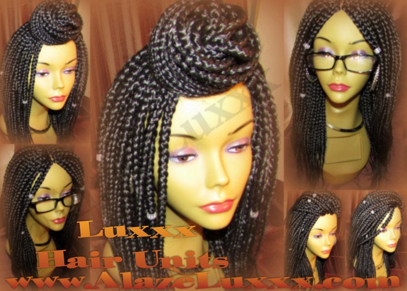 Box Braid Wig Unit 14 NEW Natural Look! Handmade Large Medium! Glueless Lace Finish! 14' Large Silky Individual Hair Braiding Zillions HOT