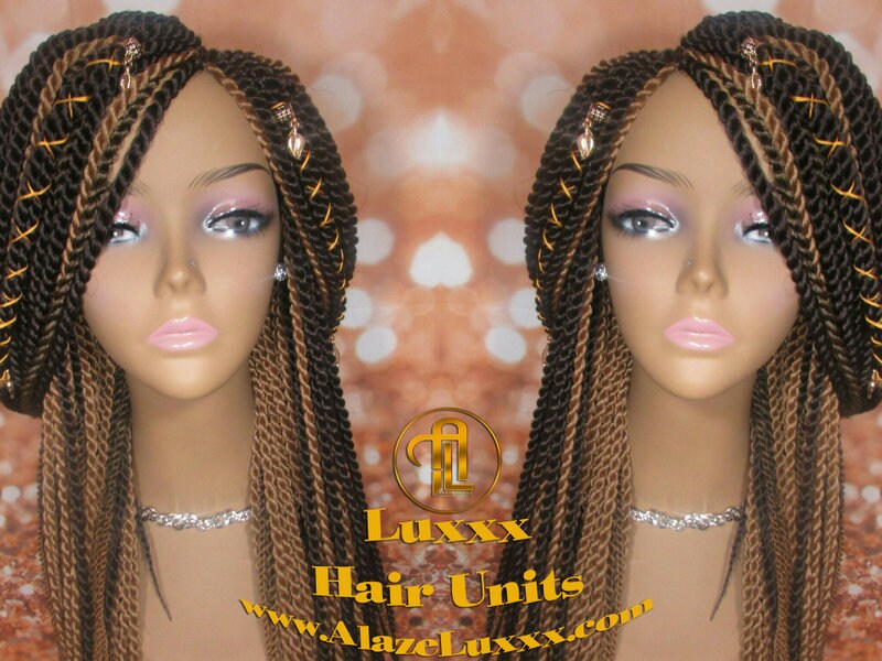 Straight Senegalese Twist Wig Unit! Medium Small Long Blonde Brown #4 #27 Crochet Twist Braided Wig 2tone honey blond hair charms wig maker