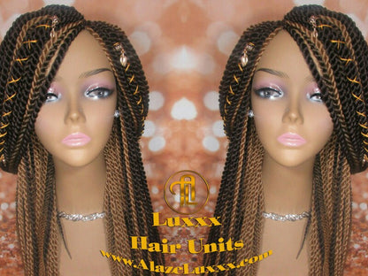 Straight Senegalese Twist Wig Unit! Medium Small Long Blonde Brown #4 #27 Crochet Twist Braided Wig 2tone honey blond hair charms wig maker