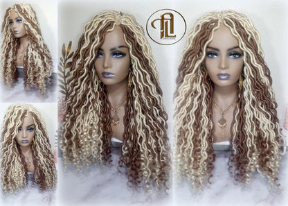 Goddess Faux Boho Platinum Blonde Braid Wig Gypsy Bohemian Full Wavy Dread Set Dread Locs Wig Honey Blonde #613 #27  Wavy Dred Lock Cosplay