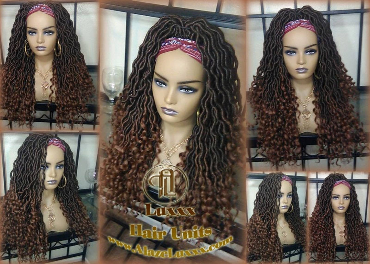 Bohemian Boho Gypsy Headband Wig Black Brown Goddess Faux Loc Wig Long Wavy Brown Tips Ends 30 Hair Dread DE SE Dred Lock Braided Wigs