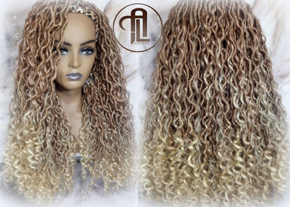 Headband Wig Blonde Mix 27 613 Boho Honey Blonde Goddess Faux Locs Gypsy Bohemian Boho Wig Blonde Marley Curly Waterfall Hair Braided Wig