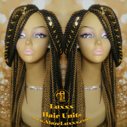Straight Senegalese Twist Wig Unit! Medium Small Long Blonde Brown #4 #27 Crochet Twist Braided Wig 2tone honey blond hair charms wig maker